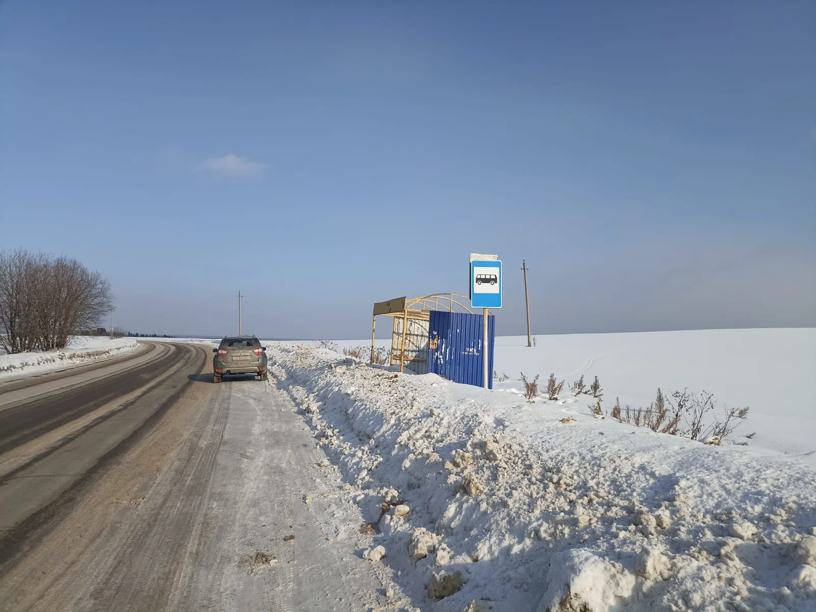 Заснеженная остановка в поле, фото 3
